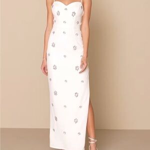 Embellished White Maxi/Midi Dress